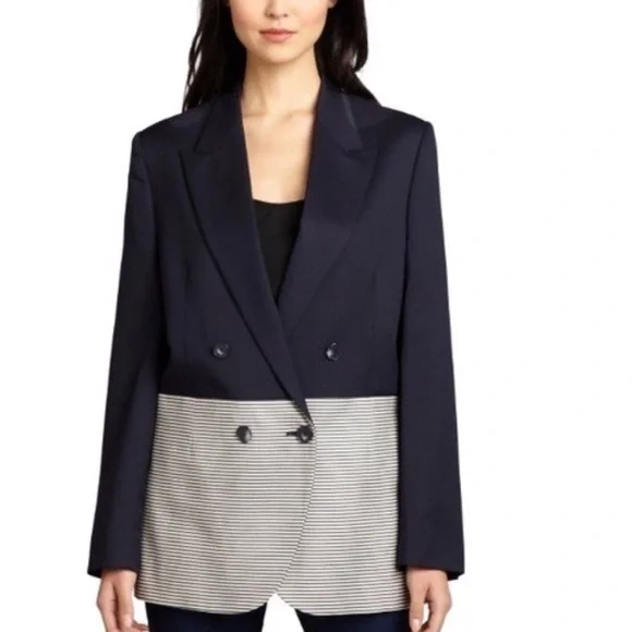 Stella McCartney Colorblock Double-Breasted Blazer Navy/Gray Size IT 42 US 6-8